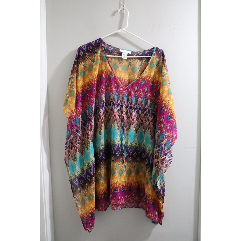 La Blanca Resortwear Diamond Print‎ Tie Front Cover Up Top